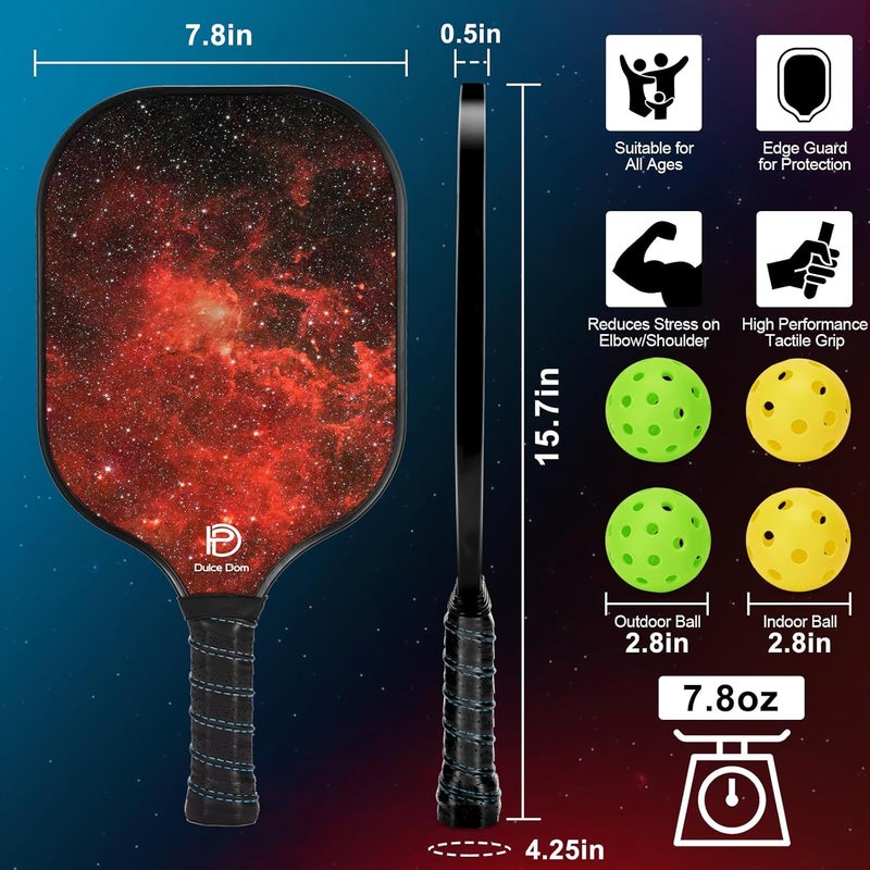 DULCE DOM Pickleball Paddles Set of 2/4 - USAPA Approved, 4 Indoor Outdoor Pickleball Balls, Fiberglass Surface Paddle Racket with Cover Bag, Ideal Training Equipment Gift for Men & Women - Image 4